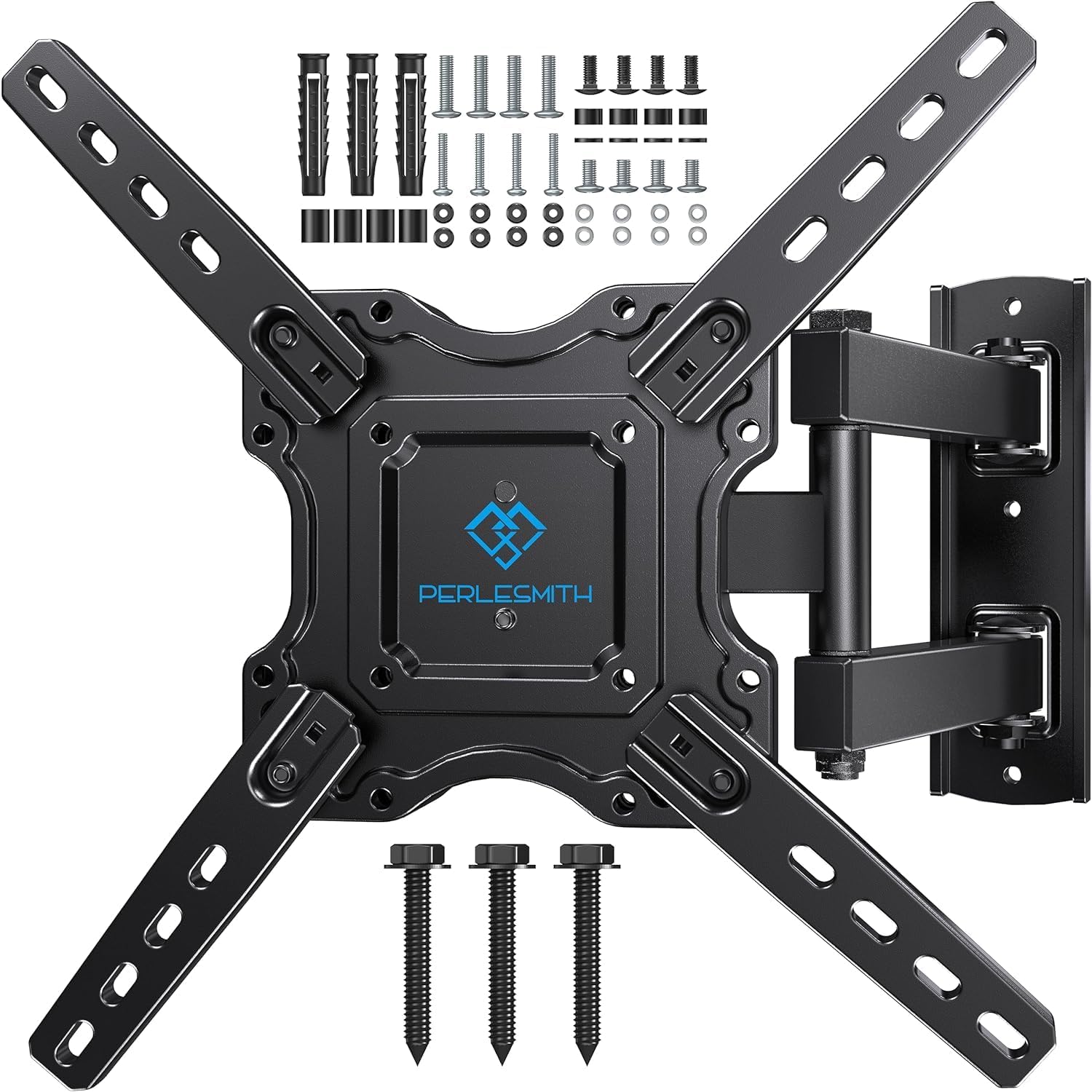 PERLESMITH TV Wall bracket for most 26-60 inch Plasma & Curved TV up to 35kg, Universal TV Bracket Wall Mount with Tilt Swivel Extension, Max VESA 400x400mm