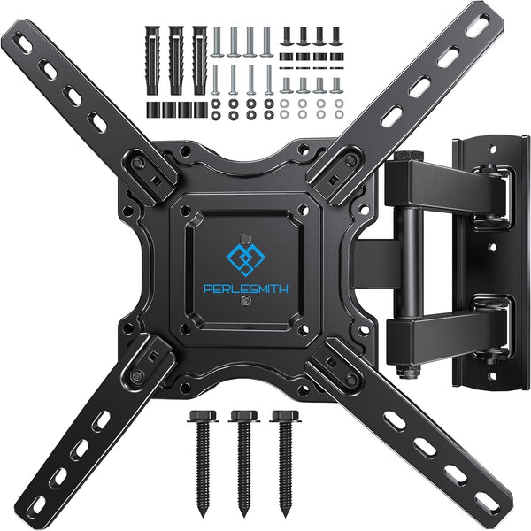 PERLESMITH TV Wall bracket for most 26-60 inch Plasma & Curved TV up to 35kg, Universal TV Bracket Wall Mount with Tilt Swivel Extension, Max VESA 400x400mm
